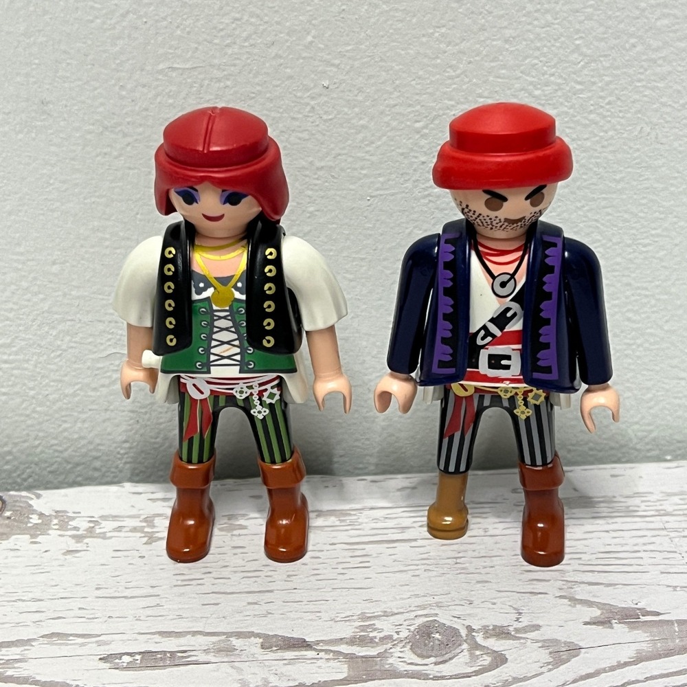 Playmobil Pirate Figures Set of 2 Red Headwrap Striped Pants Vintage Toy 1993